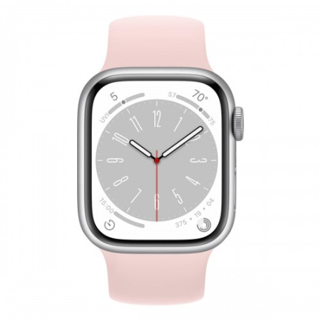 Смарт-часы Apple Watch S8, 41 mm, корпус из алюминия серебристого цвета, ремешок цвета «Chalk Pink»