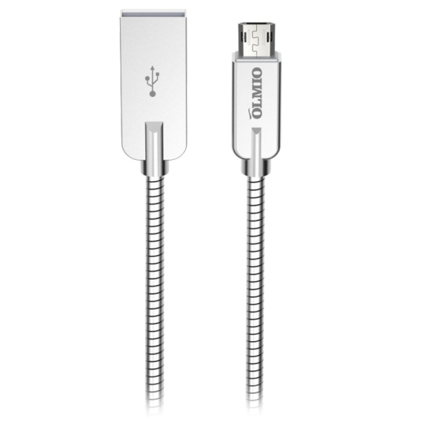 Кабель OLMIO STEELY, USB 2.0 - microUSB, 1.2м, 2.1A, серебристый