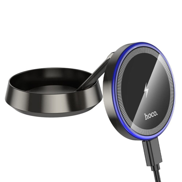 Автомобильный держатель магнитный с беспроводной зарядкой Hoco HW33 Metal 15W Серый
