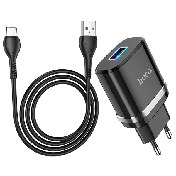 Зарядное устройство HOCO N1 Ardent USB + USB-Type-C 2.4A Черный