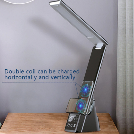 Настольная лампа с часами и беспроводной зарядкой для телефона, часов, наушников Desk Lamp Wireless Charger