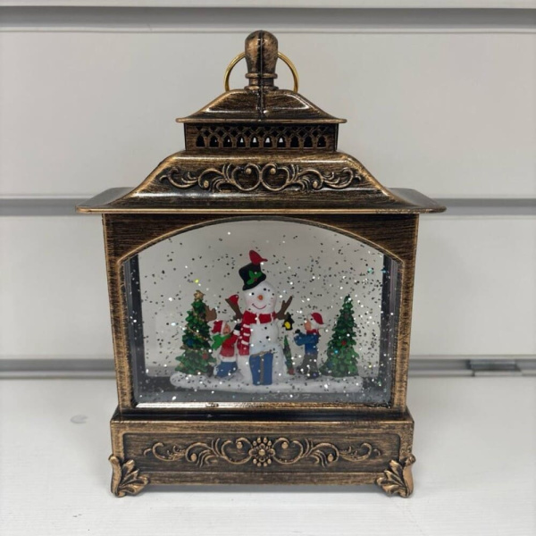 Фонарь новогодний Снеговик с мальчиком и девочкой