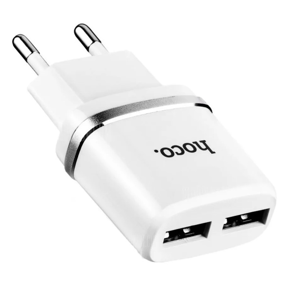 Зарядное устройство HOCO C12 Smart 2USB + Кабель USB-Lightning, 2.4A, белый