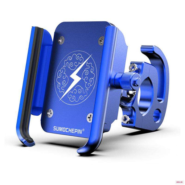 Держатель для смартфона Sumochepin металлический 4-6" ширина 50-100мм 360° с крючком для сумок синий