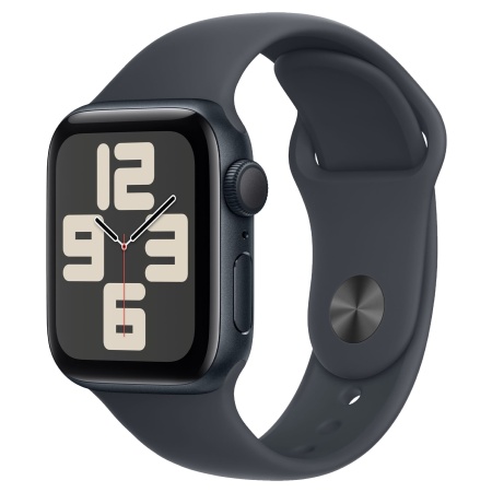 Apple Watch SE 2024, 40 мм, корпус из алюминия цвета «тёмная ночь», ремешок Sport Band цвета «тёмная ночь», размер S/M (MXE73)