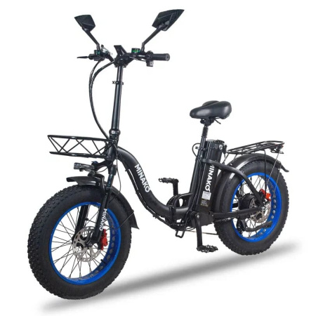 Электровелосипед Minako F11 черный с синими колесами