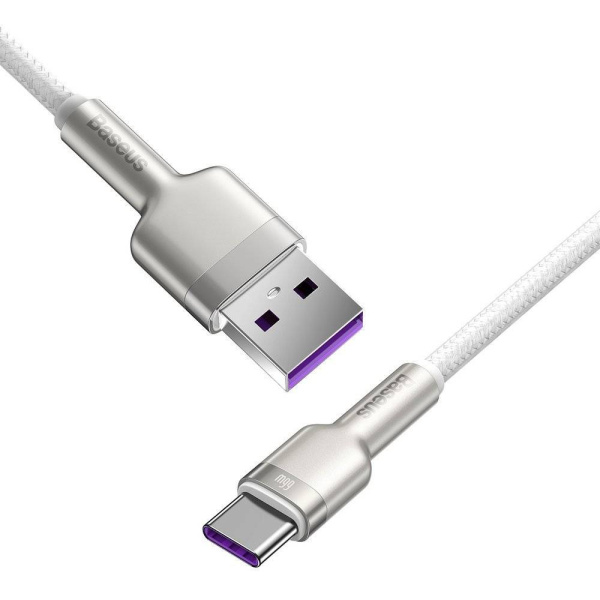 Кабель USB BASEUS Cafule Series Metal, USB - Type-C, 6A, 66W, 1 м, белый (CAKF000102)