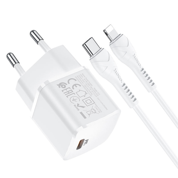 Зарядное устройство HOCO N10 Starter USB-C + кабель Type-C + Lightning (Белый)