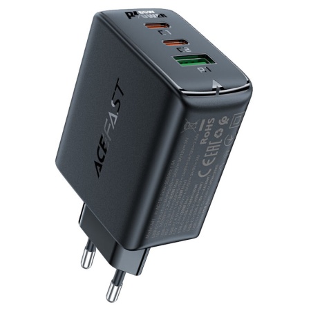 Сетевое зарядное устройство AceFast Charge A41 65W GaN (2 USB-C 1 USB-A) Black
