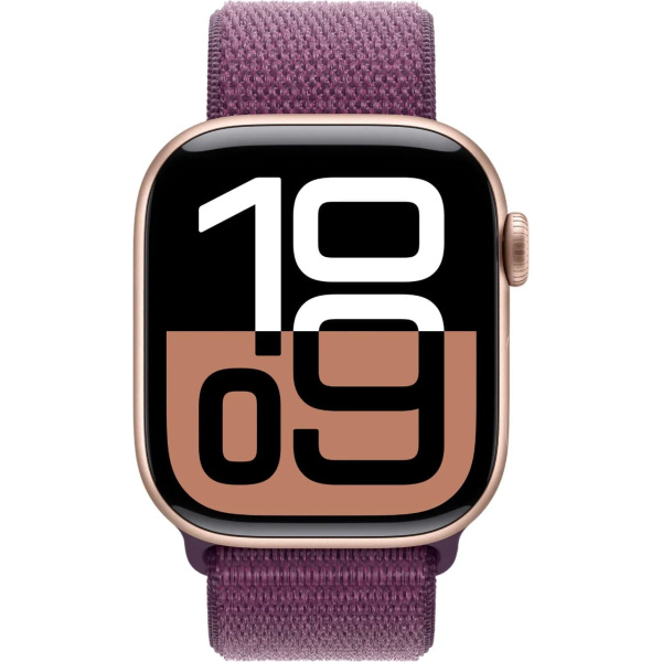 Apple Watch Series 10 GPS 42mm Rose Gold Aluminum Case with Plum Sport Loop (MWWK3)