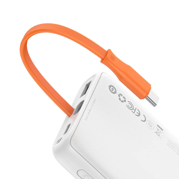 Внешний аккумулятор BASEUS Block Digital Display Display Quick Charge 22.5W, 3A, 10000 мА⋅ч, белый, с кабелем type-c (PPBLK-A02)