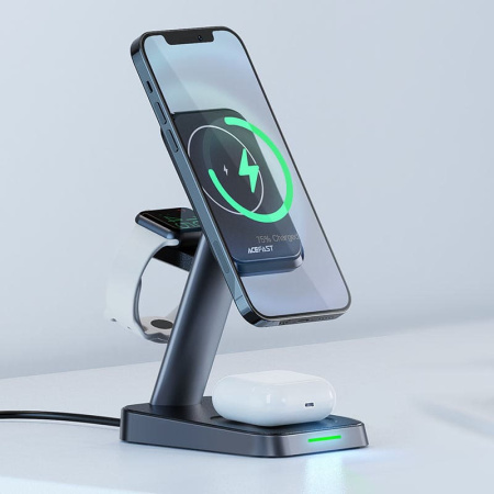 Беспроводное зарядное устройство AceFast Fast Wireless Charger Desktop Holder E3 3-in-1 Black