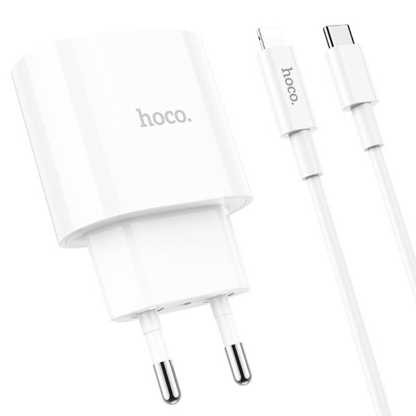 Сетевое зарядное устройство Hoco C95A PD 20W QC3.0  2 выхода USB и Type-C с кабелем Type-С Lightning