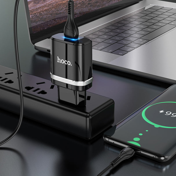 Зарядное устройство HOCO N1 Ardent USB + USB-Type-C 2.4A Черный