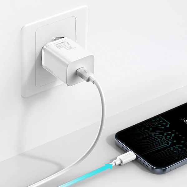 Зарядное устройство BASEUS Super Si USB-C + Кабель Type-C-Lightning 3A Белый (TZCCSUP-B02)