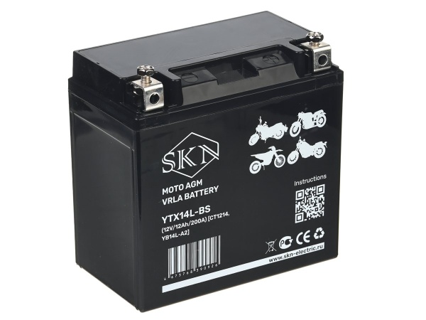 Аккумулятор стартерный для мототехники SKN YTX14L-BS (12V/12Ah/200А) [CT1214, YB14L-A2]