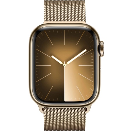 Apple Watch Series 9, 41 mm, корпус из нержавеющей стали золотого цвета, миланский сетчатый ремешок золотого цвета