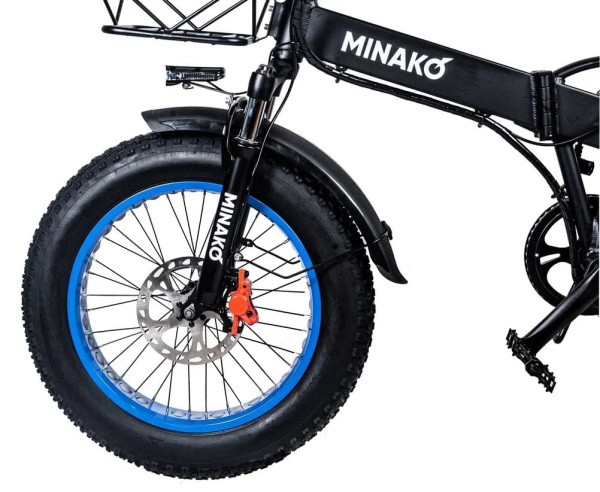 Электровелосипед Minako F10 черный с синими колесами спицы