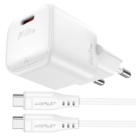 Сетевое зарядное устройство + кабель USB-C AceFast A73 Mini 20W White