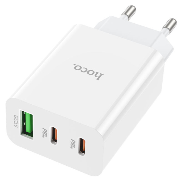 Сетевое зарядное устройство Hoco C99A Three-port PD20W Type-C+Type-C+USB-A (Белый)