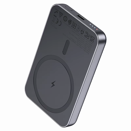 Магнитный внешний аккумулятор Hoco J160 Original, 5000 мАч, USB-C 10 Вт, беспроводная зарядка 5 Вт, серый