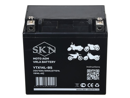 Аккумулятор стартерный для мототехники SKN YTX14L-BS (12V/12Ah/200А) [CT1214, YB14L-A2]