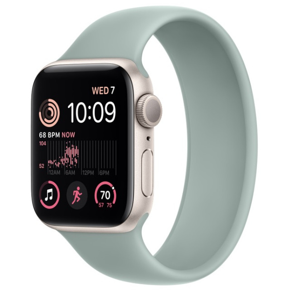 Apple Watch SE (2022), 44 мм корпус из алюминия цвета «сияющая звезда», ремешок «Succulent»