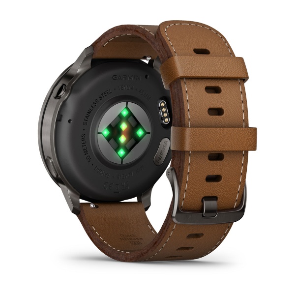 Garmin Venu 4 45 мм, тёмно-серый Slate, ремешок чёрный силиконовый и коричневый кожаный: основной циферблат, русская адаптация