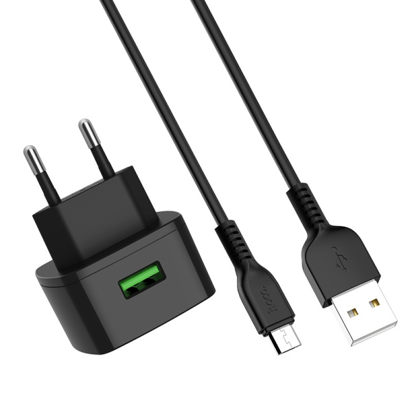 Зарядное устройство HOCO C70A USB + Кабель USB-Micro 3A (Черный)