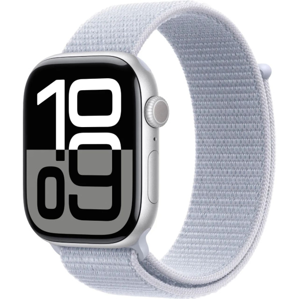 Apple Watch Series 10 GPS 46mm Silver Aluminum Case with Blue Cloud Sport Loop (MWWN3)