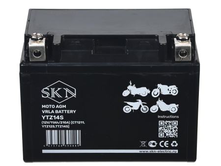 Аккумулятор стартерный для мототехники SKN YTZ14S (12V/11Ah/210A) [CT 1211, YTZ12S,TTZ14S]