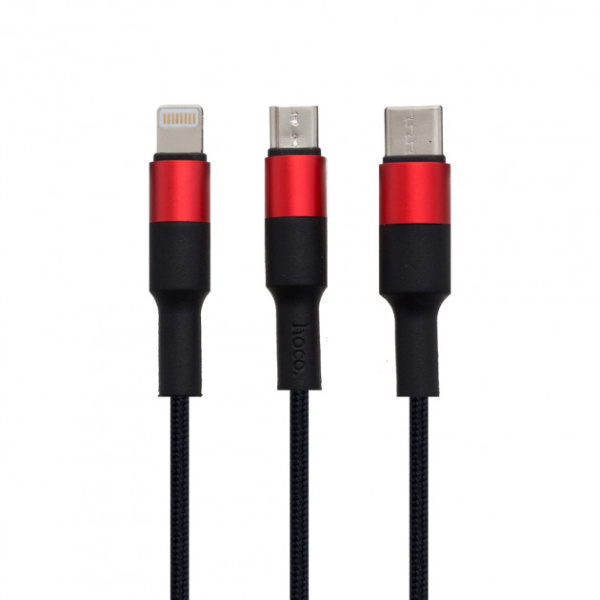 Кабель Hoco X26 Xpress USB - microUSB/USB Type-C/Lightning (black/red)