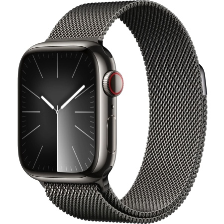 Apple Watch Series 9, 45 mm, корпус из нержавеющей стали цвета «графит», миланский сетчатый ремешок цвета «графит»