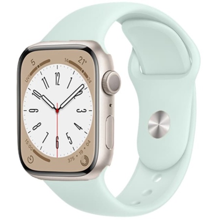 Ремешок силиконовый Sport для Apple Watch 38/40/41 мм, 225мм, на кнопке, мятно-зеленый