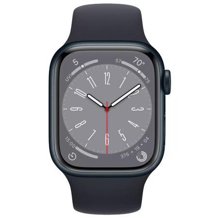 Смарт-часы Apple Watch S8, 41 mm, корпус из алюминия цвета «тёмная ночь», спортивный ремешок «тёмная ночь»