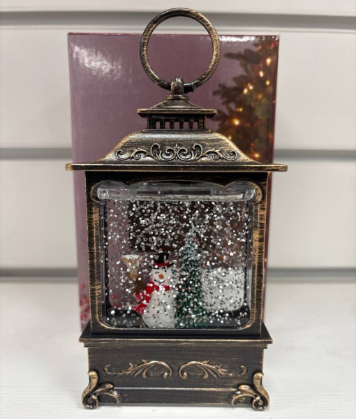 Фонарь новогодний 15 см Снеговик и Елка