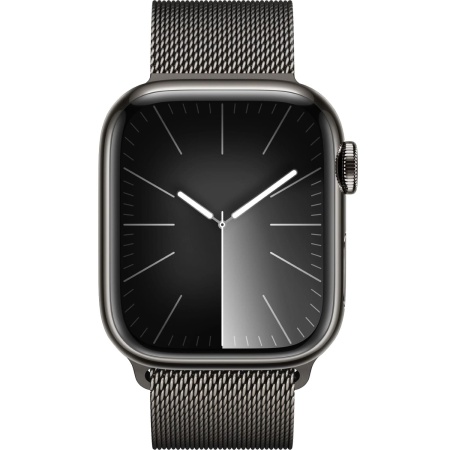 Apple Watch Series 9, 45 mm, корпус из нержавеющей стали цвета «графит», миланский сетчатый ремешок цвета «графит»