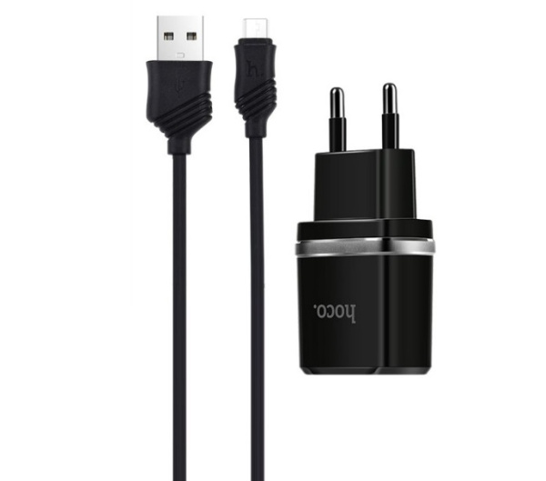 Зарядное устройство HOCO C11 Smart USB + Кабель USB-Micro (Черный)