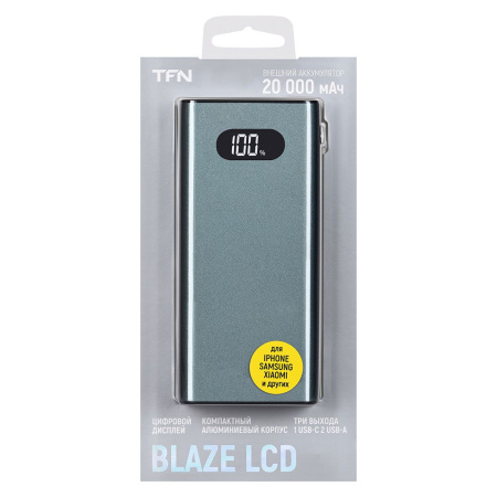 Внешний аккумулятор на 20.000 мач, Blaze LCD, цвет: серый (TFN,TFN-PB- 269-GR)