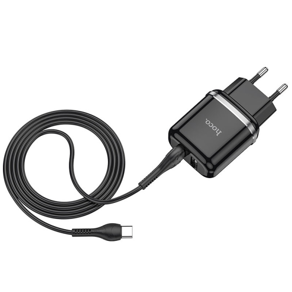 Зарядное устройство HOCO N4 Aspiring 2*USB + Кабель USB-Type-C (Черный)