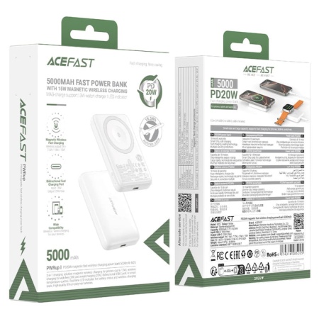 Портативный аккумулятор AceFast Magnetic M25 5000mAh White