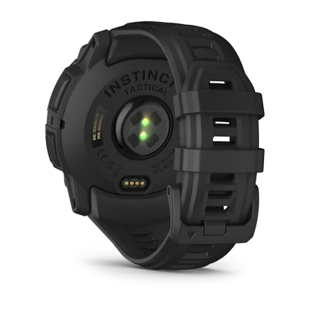 Garmin Instinct 3 Solar Tactical 50 мм — задняя сторона с оптическим датчиком и зарядными контактами