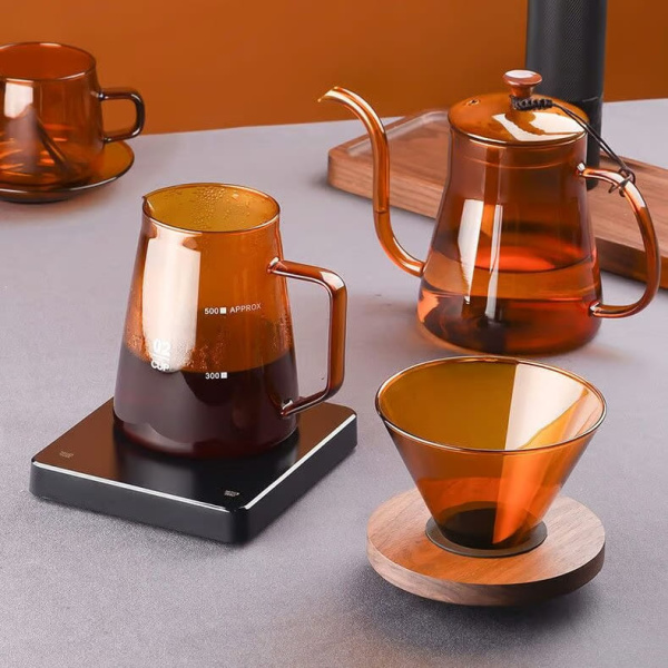 Набор янтарной посуды для приготовления кофе(кофейник, мерный кувшин, воронка-фильтр, стакан, блюдце, ложка)