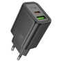 Чёрный Hoco N63 Gentle целиком: USB-C, USB-A и европейская вилка