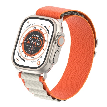 Ремешок нейлоновый Alpine Loop для Apple Watch 42/44/45/49 мм, 235мм, на застежке, оранжевый+белый