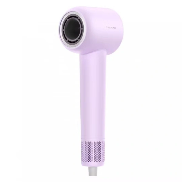 Сиреневый Dreame Hair Gleam AHD12A — фен и снятый концентратор под углом