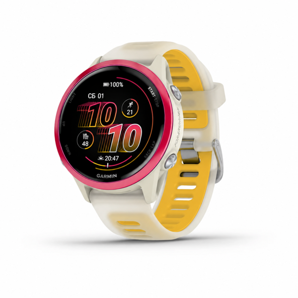 Спортивные часы Garmin Forerunner 570 42 мм, безель Raspberry, ремешок полупрозрачный светлый/манго (010-02970-02)