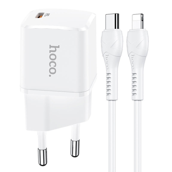 Зарядное устройство HOCO N10 Starter USB-C + кабель Type-C + Lightning (Белый)