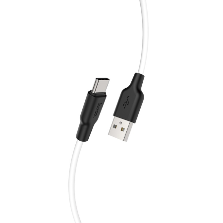 Hoco X21 Plus, чёрно-белый: крупный план разъёмов USB-A и USB-C, не общий вид кабеля