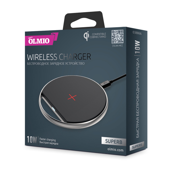 Беспроводное зарядное устройство OLMIO SUPERB, 10W, Fast Charge, Black